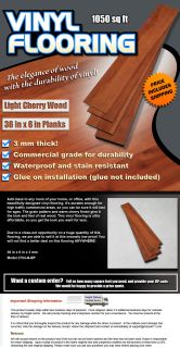 Commercial Grade Vinyl Flooring Tiles 1050 Sqr ft Cherry Wood 36"x6' Planks