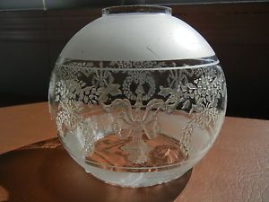 Antique Victorian Glass Lamp Shade from Oil Lamp Frosted Embossed Garlands