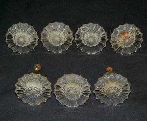 7 Vintage Pattern Glass Drawer Cabinet Pulls Knobs Sandwich Glass EAPG
