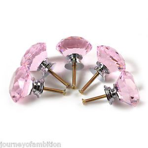 5 x Pink Crystal Glass Door Knobs Drawer Cabinet Furniture Kitchen Pull Handle