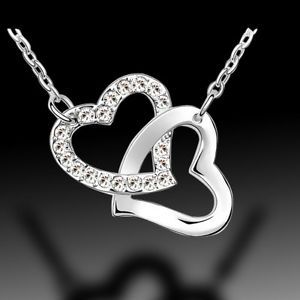 Silver 2 Love Heart 18K White Gold Plated Necklace Swarovski Elements Crystal AU