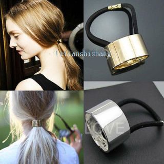 Celebrity Style Trendy Metallic Silver Gold Plated Hair Cuff Ponytail Holder