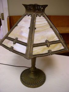 Vintage Pittsburgh Lamp Brass Glass Co Table Lamp w Slag Glass Shade