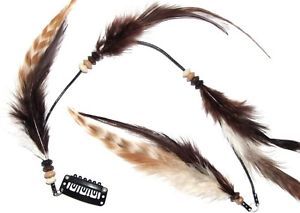 Long Ginger Dark Brown Grizzly Feather Clip in Hair Extension Boho Rock Hippie