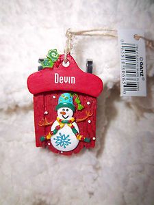 Personalized Sleigh Snowman Christmas Tree Ornament Devin Holiday Decor