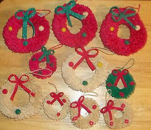 Lot of 10 Vintage Straw Wreaths Christmas Ornaments Crafts Decor Holiday
