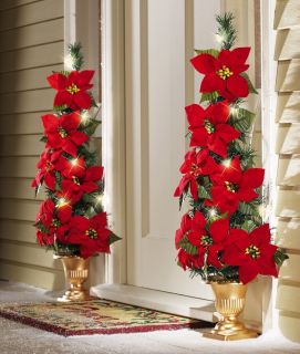 One Lighted Christmas Poinsettia Xmas Tree Ornament Decoration Holiday Decor New