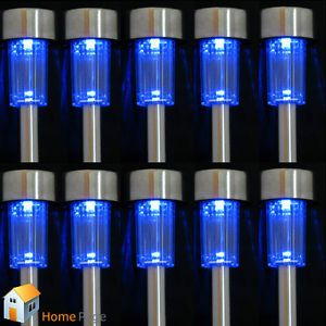 10x Solar Powered Blue LED Steel Lamp Light Outdoor Home Garden Path Lighting