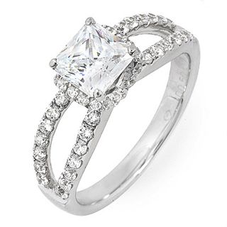 EGL Certified Princess Cut Diamond Engagement Ring Split Shank 14k White Gold