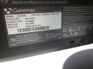 Gateway 19" Widescreen LCD Flat Screen Desktop Computer Monitor LE1936 FPD1976W 890552628070