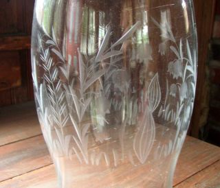 Antique Glass Hurricane Candle Lamp Shade Floral Etched