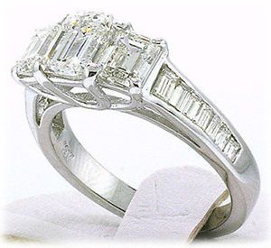 1 01 Carat Center 3 Stone Emerald Cut Diamond Ring w Baguettes G Color SI1