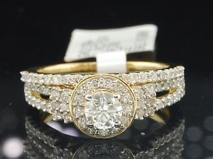 Ladies 14k Yellow Gold Diamond Engagement Ring Wedding Band Bridal Set 1 01 Ct