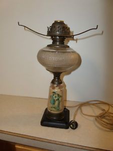 Antique Vintage Electric 15" Hurricane Lamp Cloth Covered Cord