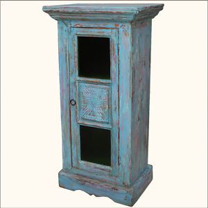 Rustic Hand Painted Teak Wood Mini Tower Storage Kitchen Cabinet Furniture New