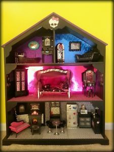 Huge OOAK Custom Monster High Doll House Bed Couch Furniture Kitchen Vanity Lot