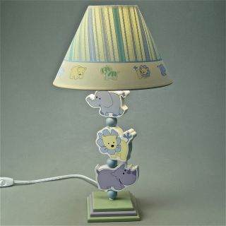 Nursery Kids Baby Lamp Light Base Shade Lion Elephant Rhino Green Purple Decor