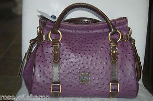 Dooney Bourke Small Plum Ostrich Leather Satchel OT980 PM New $368 No Outlet