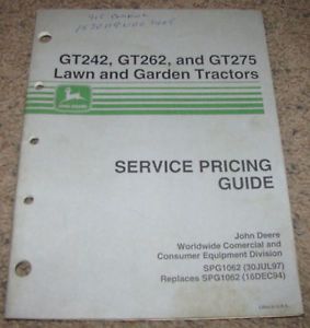 John Deere GT242 GT262 GT275 Lawn Garden Tractor Price Guide Flat Rate Manual