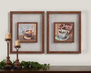Oil Painting Reproduction Rustic Metal Frame Coffee Cup Art Kitchen Wall Decor