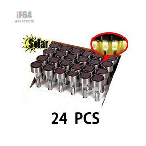 24 New Outdoor Garden Stainless Steel LED Solar Path Landscape Light Lamp Yellow
