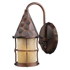 New 1 Light Rustic Outdoor Wall Lamp Lighting Fixture Copper Bronze Amber Glass