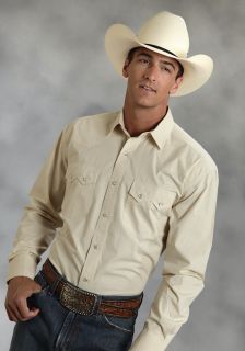 Roper Mens Shirt Western 100 Cotton L s Tan Solid Poplin Amarillo Snap 0506
