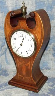 French Antique Art Nouveau Inlaid Mahogany Bracket Mantel Clock Working 18