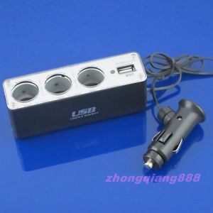 3 Sockets Car Power Adapter Splitter Charger 12 24 Volt DC12V 24V USB Port