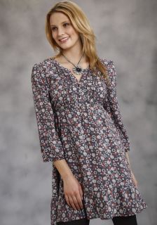 Roper Womens Dress Floral Print Rayon Babydoll Grey Western Prairie 0680