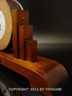 Art Deco German Desk Mantle Clock Modernist Skyscraper Design Walnutwood Vintage