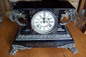 Antique Ansonia Mantle Mantel Adamantine Shelf Clock Side Dragons Exquisite