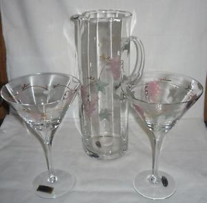 Hand Painted Etched Crystal Martini Mixer Glasses by Wine Things