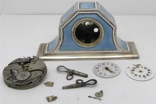 Antique Sterling Silver Guilloche Enamel Miniature Clock