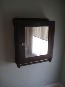 Antique Vintage Wooden Medicine Cabinet w Glass Mirror Dark Brown Local Pick Up
