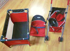 Graco Baby Doll Stroller Set Bouncer Baby Bed Changing Pad Black Red
