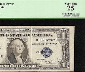 1935 B $1 Dollar Bill Gutter Fold Error Note Silver Certificate Paper Money PCGS