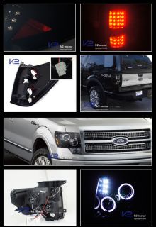 2009 2013 Ford F150 Glossy Black Smoke Projector Halo LED Headlight Tail Light
