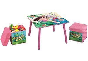 Nickelodeon Dora The Explorer Wooden Table and 2 Storage Ottomans Set