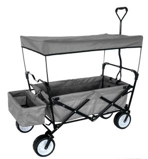 Grey Outdoor Folding Wagon Canopy Garden Utility Travel Cart Large Beach Tires