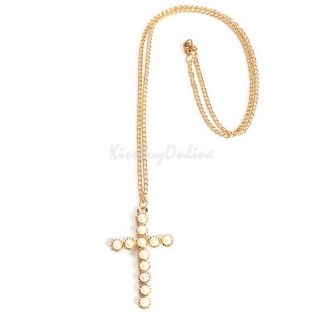 K1BO Beautiful Pearl Cross Pendant Long Sweater Chain Necklace Collar Necklaces