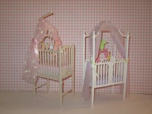 Barbie Happy Family Baby Musical Crib Canopy Beds Nursery Furniture for Twins
