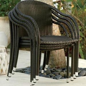 2 Piece Resin Wicker Dining Stacking Chairs Set Outdoor Patio Furniture Brown