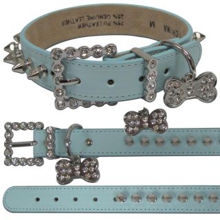 Spiked Spikes Studded Rhinestone Dog Pet Puppy PU Leather Collars Small Large
