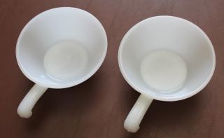 2 Vintage Fire King Anchor Hocking Milk Glass White Bowls Handles Soup Great