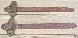2 Strap Plate Hinges 19 1 2" Old Rustic Barn Door Shed Gate Chipped Red Paint