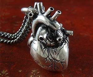 Anatomical 3D Human Heart Antique Silver Color Necklace Gothic