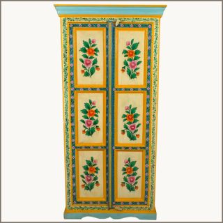 Solid Wood Floral Hand Painted Clothes Wardrobe Armoire Cabinet Closet Furniture