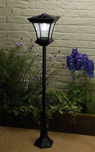 2 Solar Powered Outdoor Garden Patio White Lampost Lamp Post Lantern Light