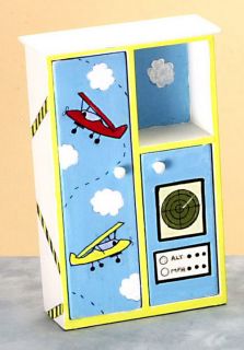 Doll House Mini Handpainted Boys Closet Wardrobe Bedroom Chest Airplane